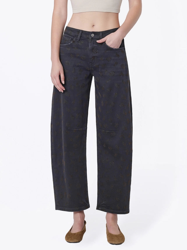 Vervet Black High Rise Flocked Barrel Jeans