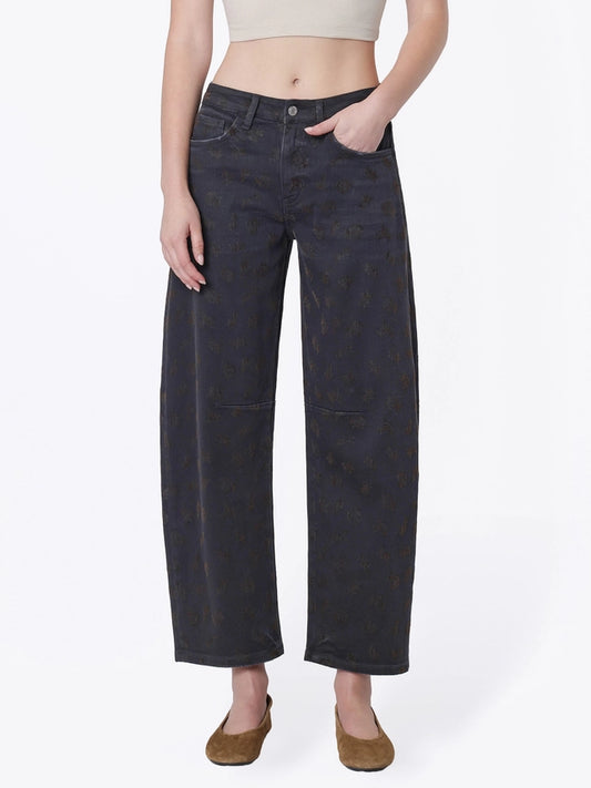 Vervet Black High Rise Flocked Barrel Jeans
