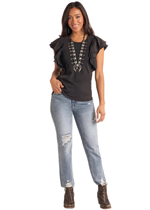 Rock&Roll Black Flutter Sleeve Top