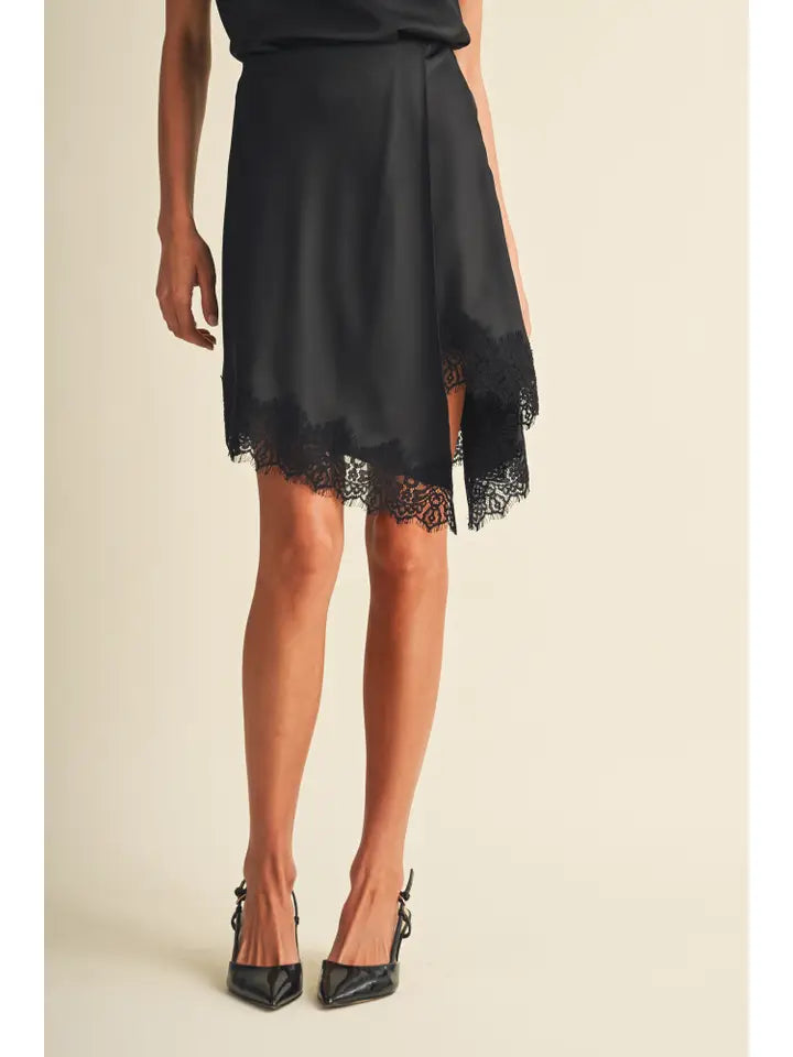 Mustard Seed Black Lace Satin Skirt