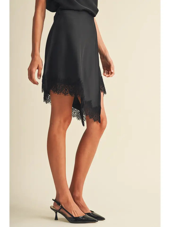 Mustard Seed Black Lace Satin Skirt