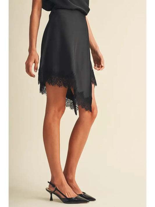 Mustard Seed Black Lace Satin Skirt