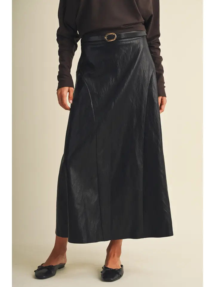 Mustard Seed Black Asymmetric Seam Belted Skirt