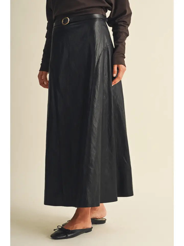 Mustard Seed Black Asymmetric Seam Belted Skirt
