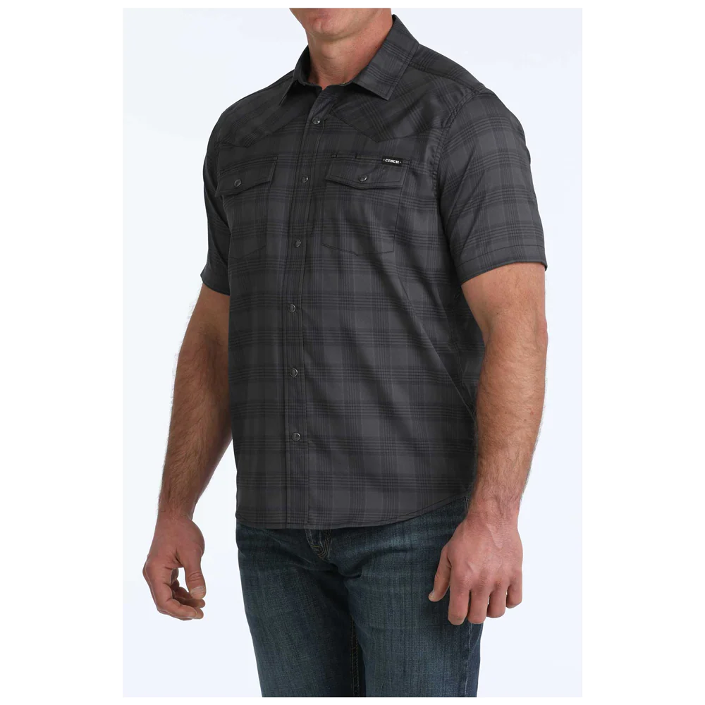 Cinch Black Plaid SS Camp Shirt