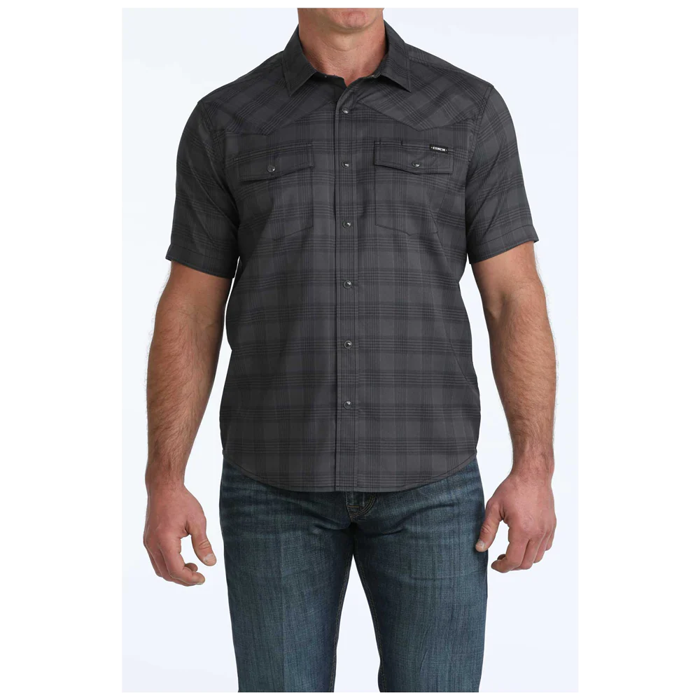 Cinch Black Plaid SS Camp Shirt