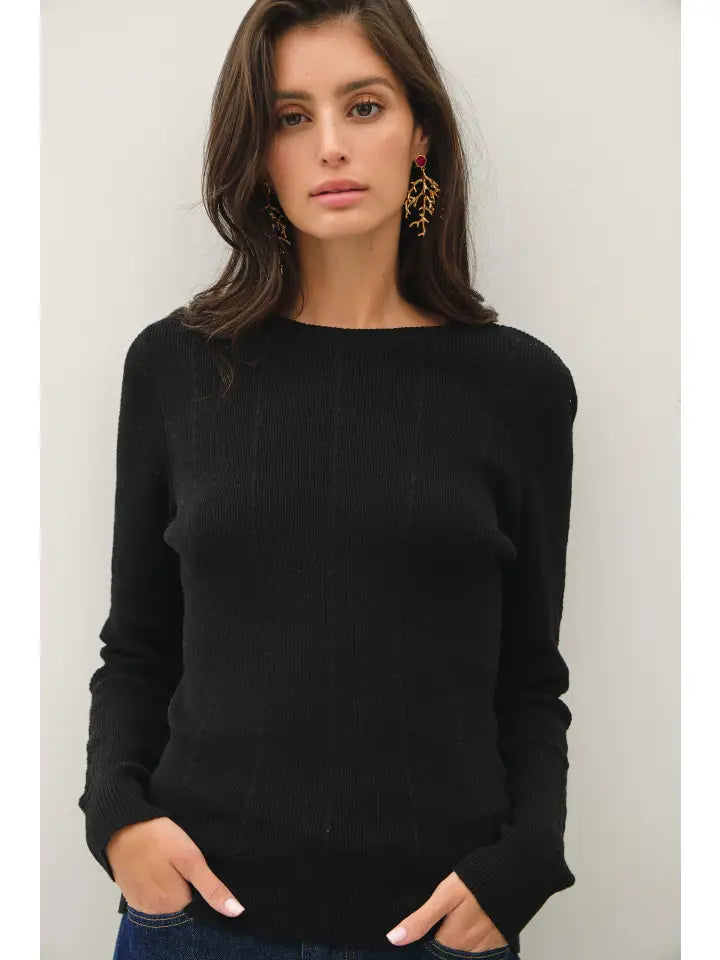 Be Cool Black Pointelle Fine Sweater