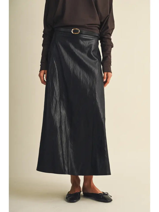 Mustard Seed Black Asymmetric Seam Belted Skirt - Petticoat Junction