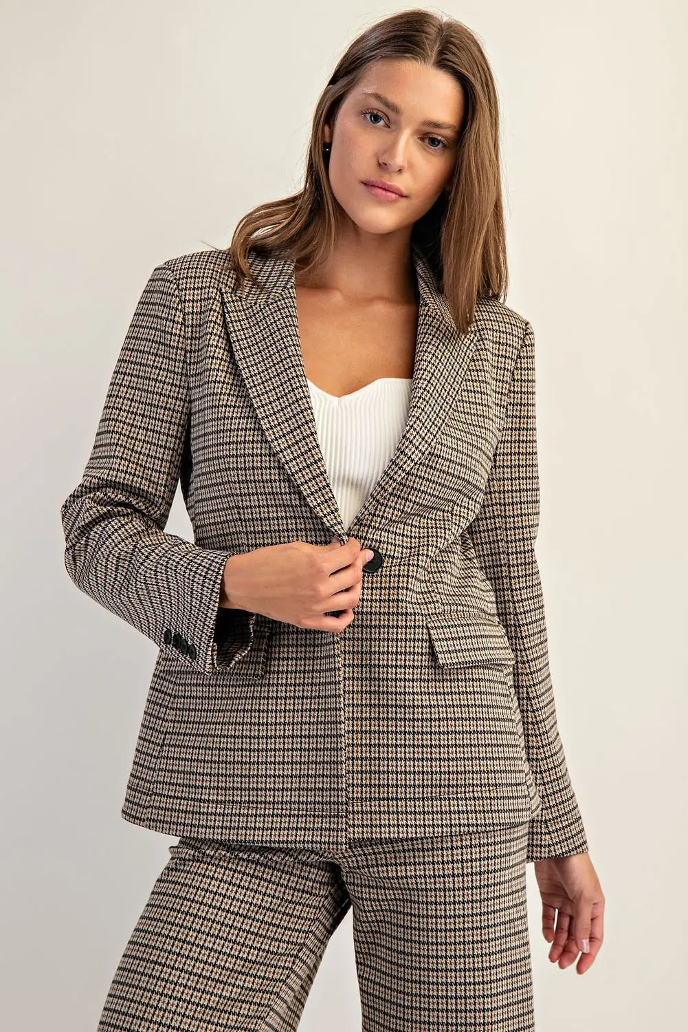 Eesome Brown Hazel Houndstooth Blazer