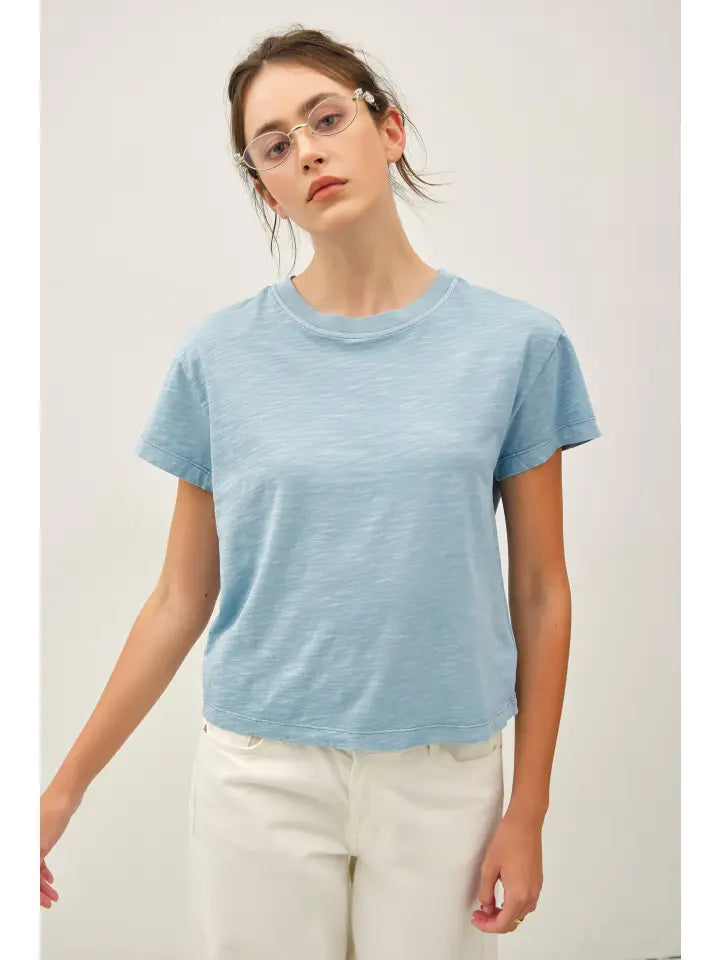 Be Cool Cotton Slub Crop Top Blue