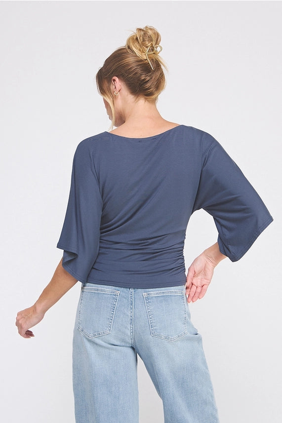 AR Blue Double Knit Bell Sleeve Top - Petticoat Junction