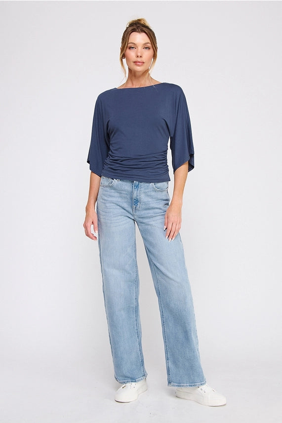 AR Blue Double Knit Bell Sleeve Top - Petticoat Junction