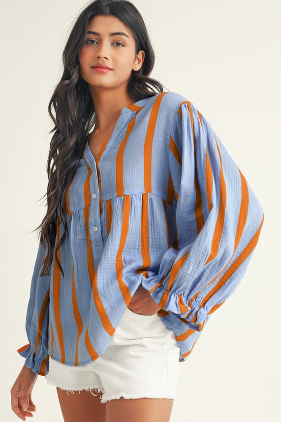 LDC Striped Ruffle Blouse