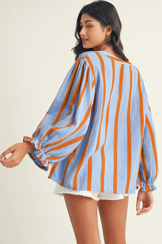 LDC Striped Ruffle Blouse