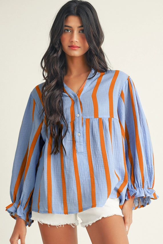 LDC Striped Ruffle Blouse
