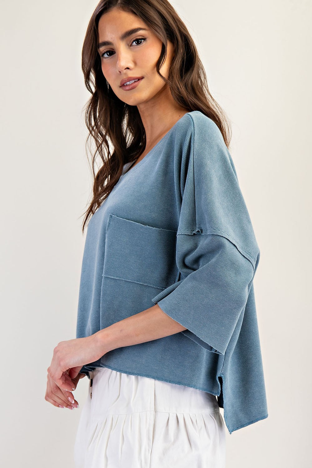 Eesome Blue Cropped Short Sleeve Top
