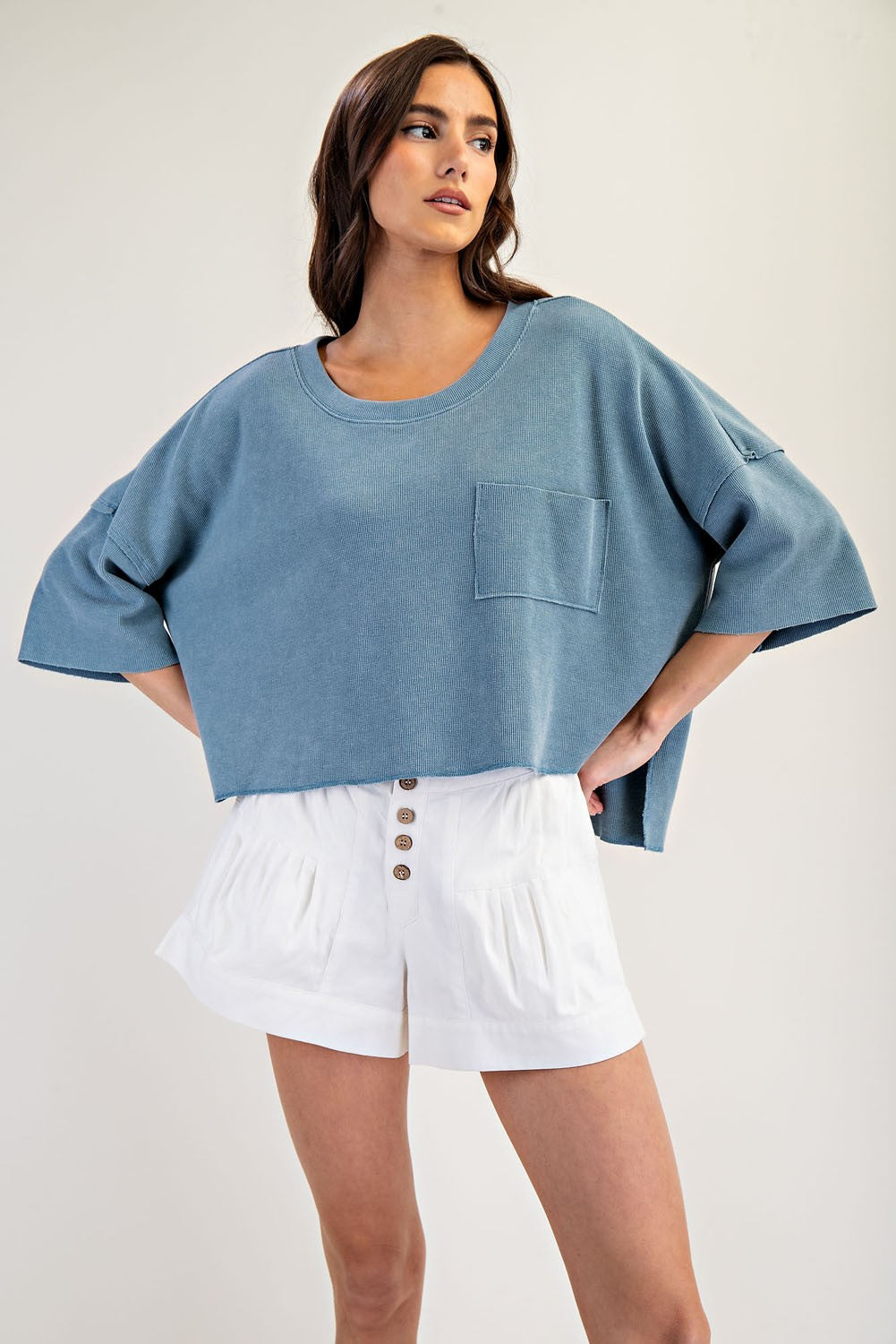 Eesome Blue Cropped Short Sleeve Top