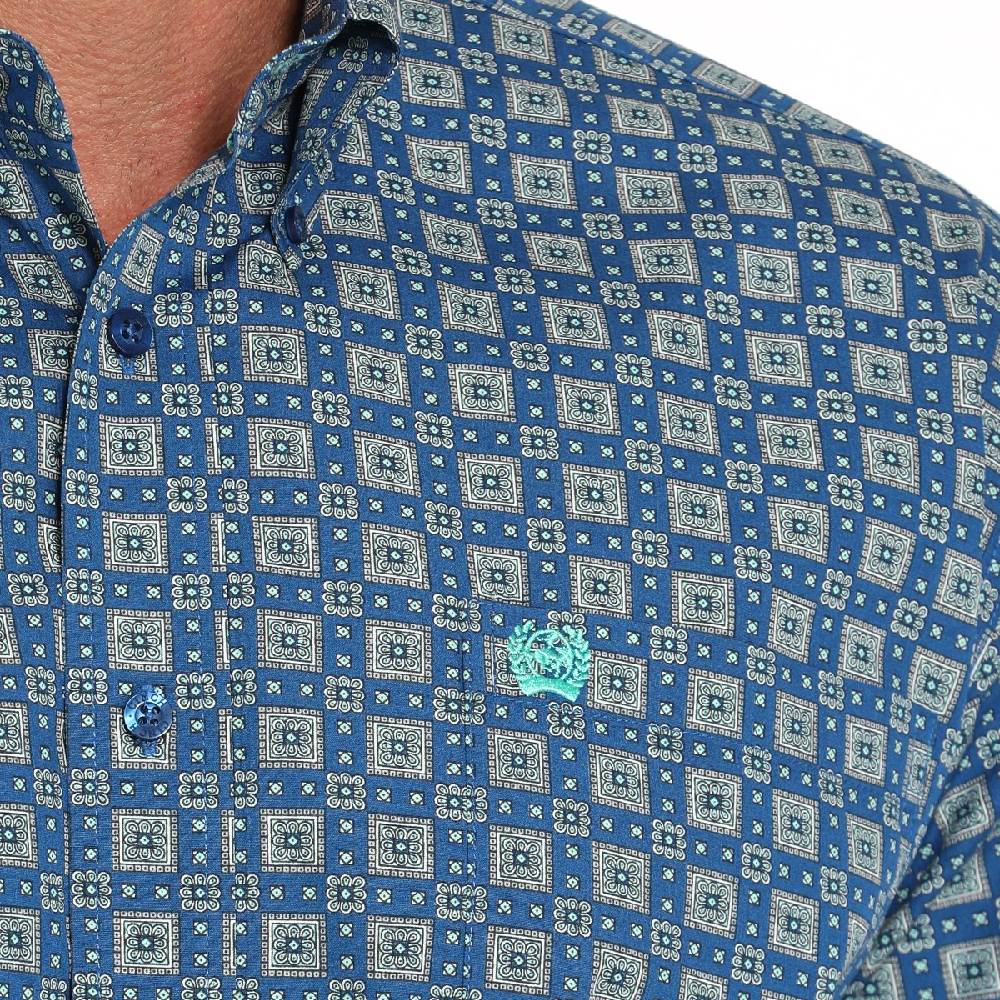 Cinch Royal Blue Square Print Shirt