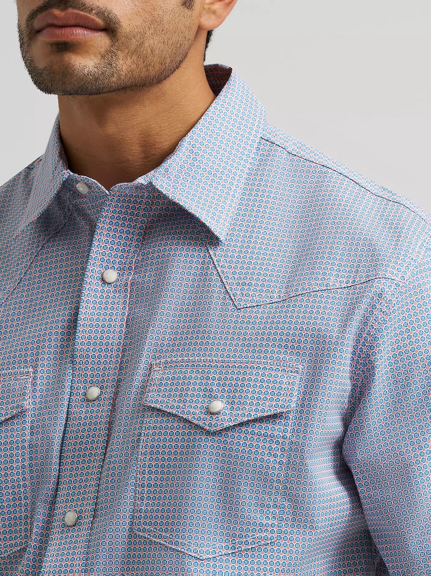 Wrangler Men's Blue Stops Snap Shirt