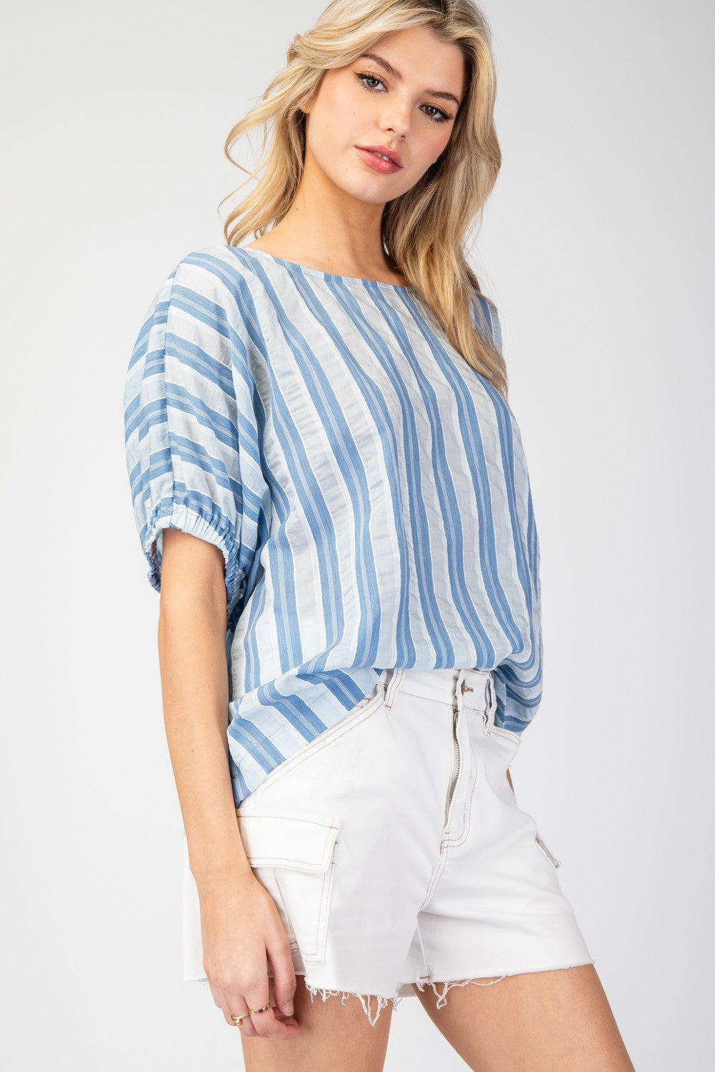 Eesome Blue Striped Short Sleeve