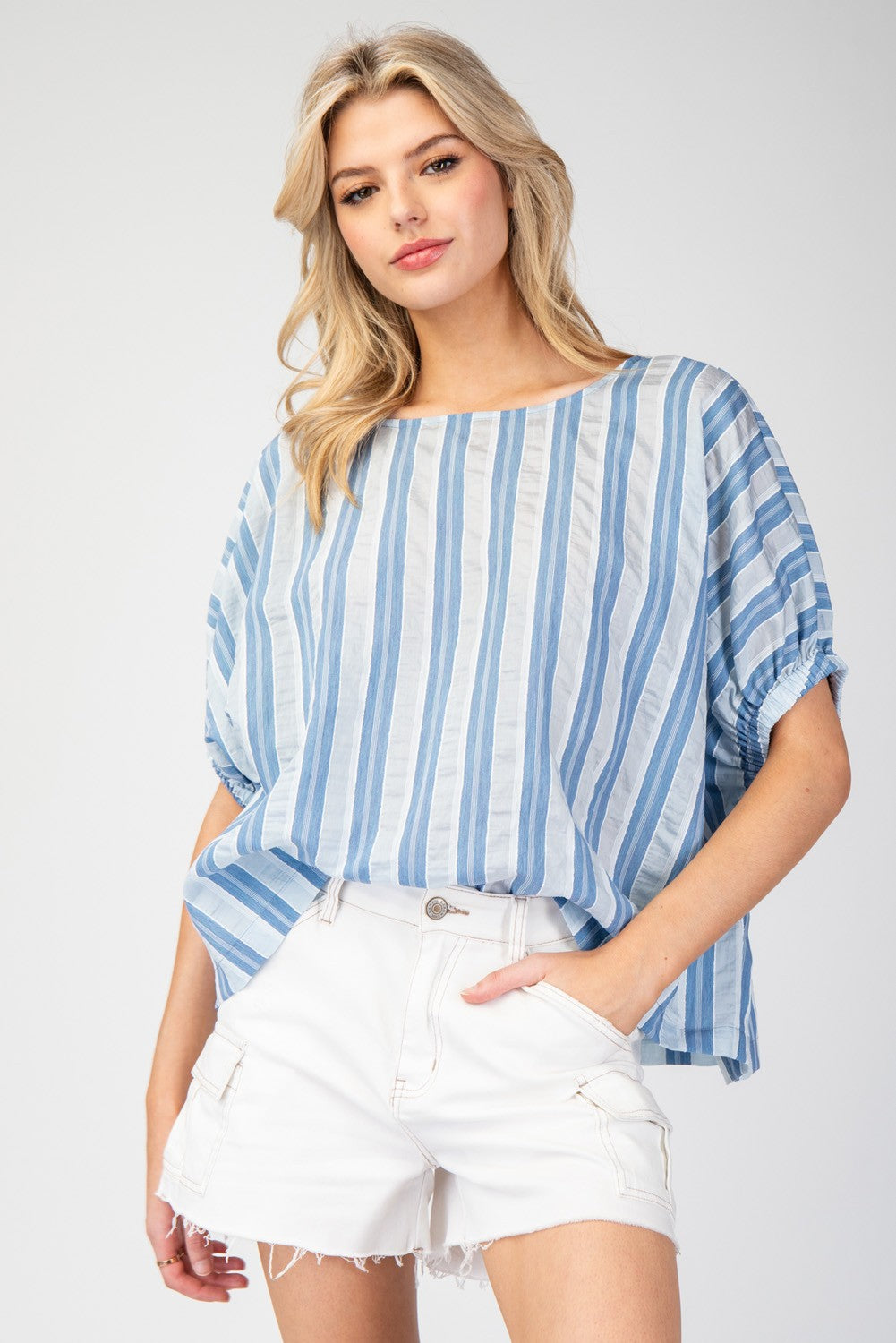 Eesome Blue Striped Short Sleeve
