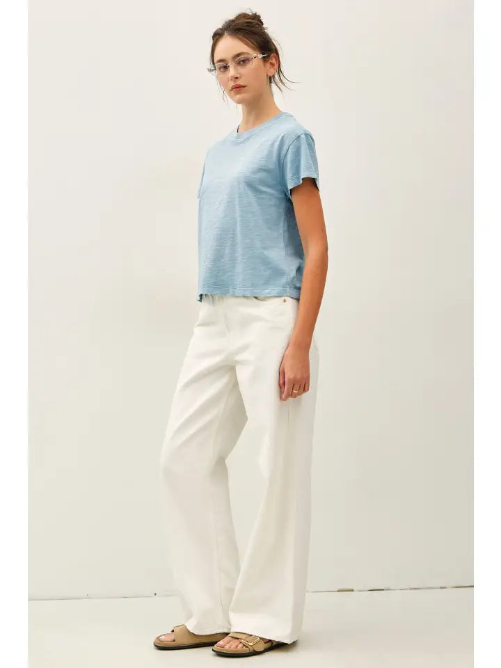 Be Cool Cotton Slub Crop Top Blue