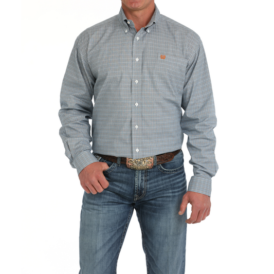 Cinch Blue/Grey Plaid Long Sleeve Shirt