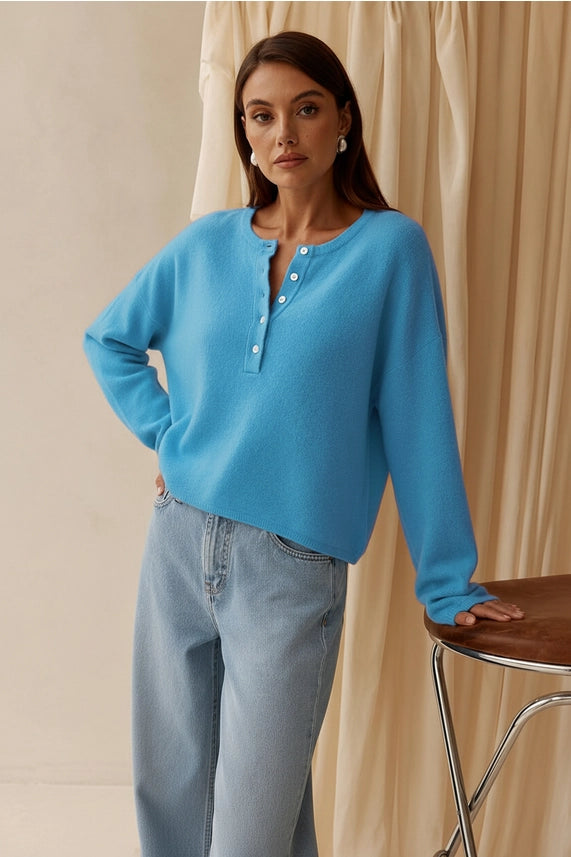 AC Oversized Henley Sweater Blue - Petticoat Junction