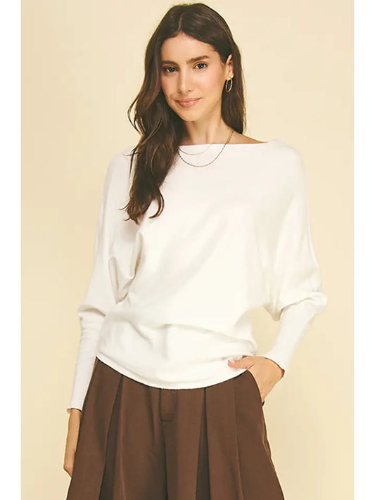 Pinch Ivory Boat Neck Dolman Sweater