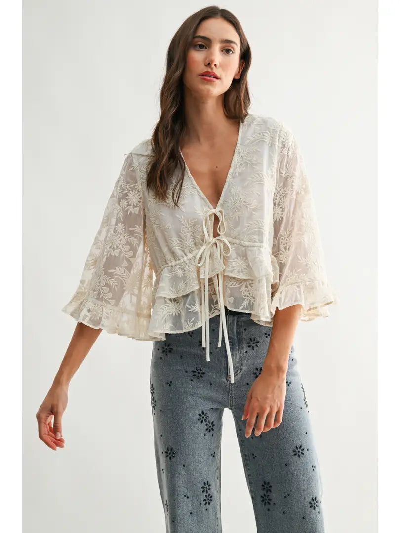 Cam Boho  Embroidered Sheer Top - Petticoat Junction