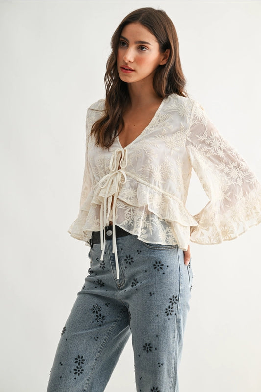 Cam Boho  Embroidered Sheer Top
