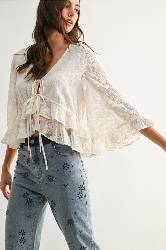 Cam Boho  Embroidered Sheer Top - Petticoat Junction