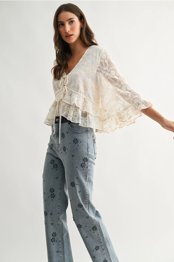 Cam Boho  Embroidered Sheer Top - Petticoat Junction