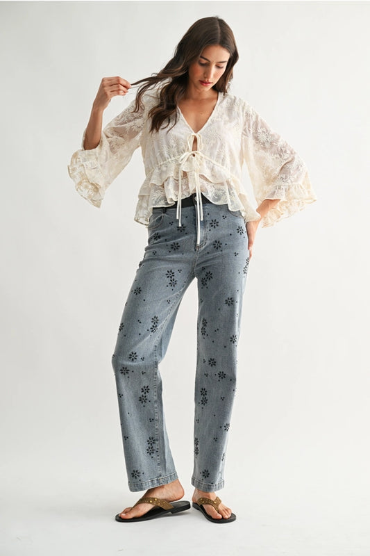 Cam Boho  Embroidered Sheer Top
