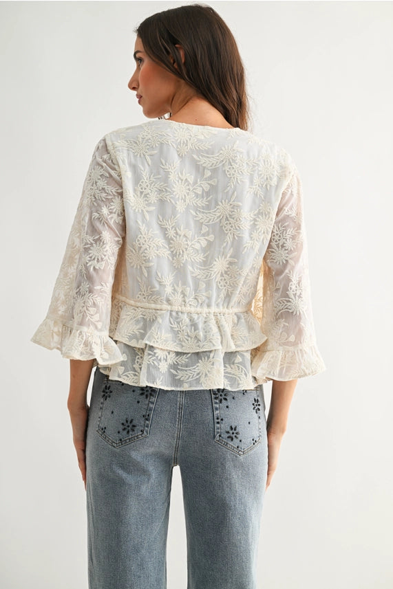 Cam Boho  Embroidered Sheer Top - Petticoat Junction