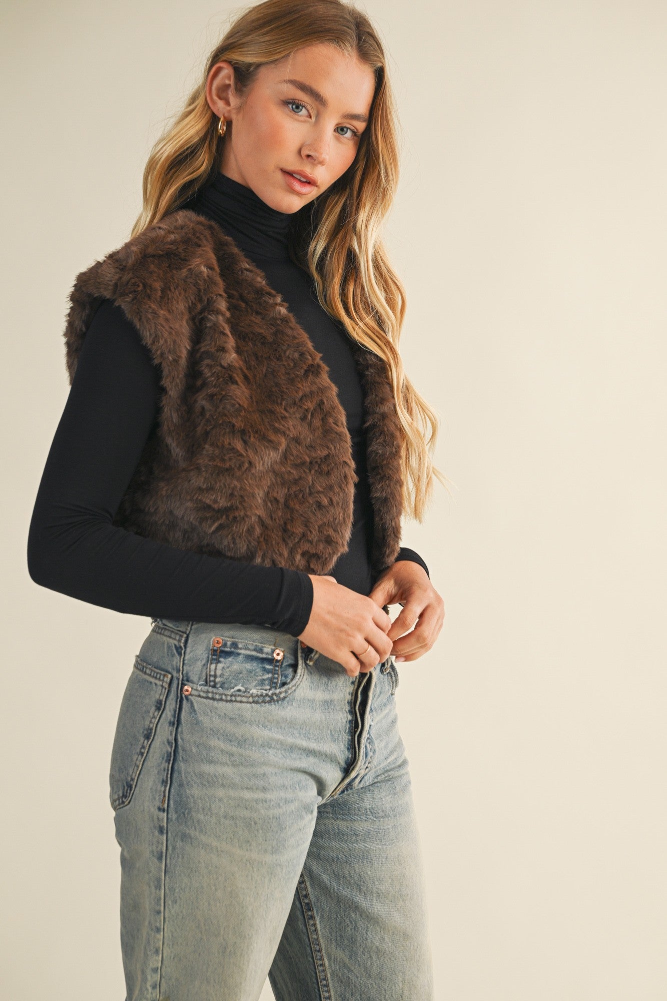 Mustard Seed Brown Fur Bolero Vest