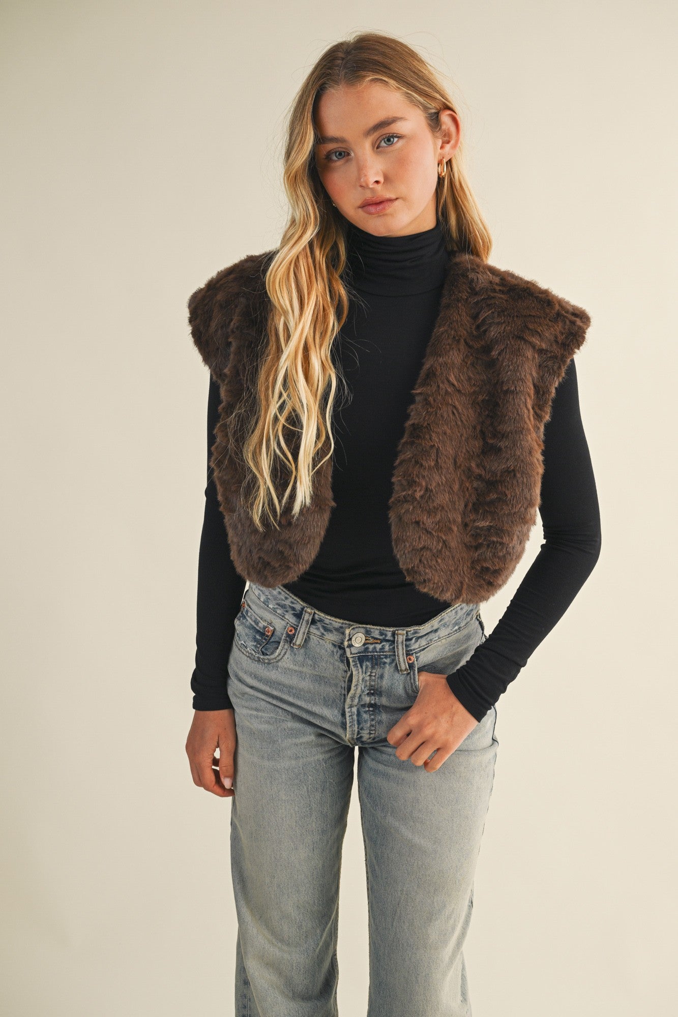 Mustard Seed Brown Fur Bolero Vest