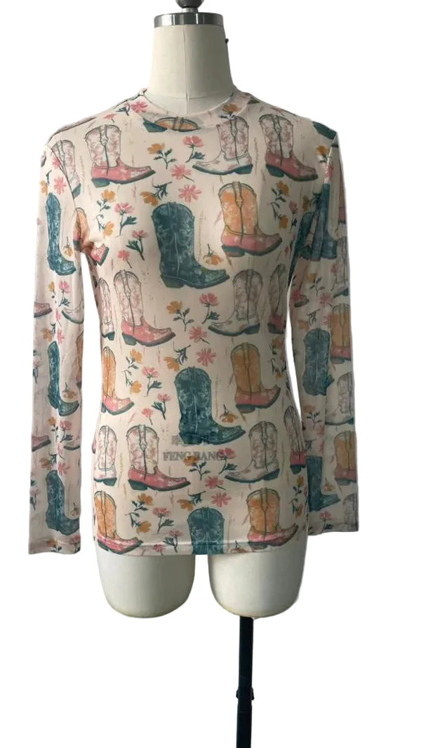 TH Multi Blush Boot Mesh Top