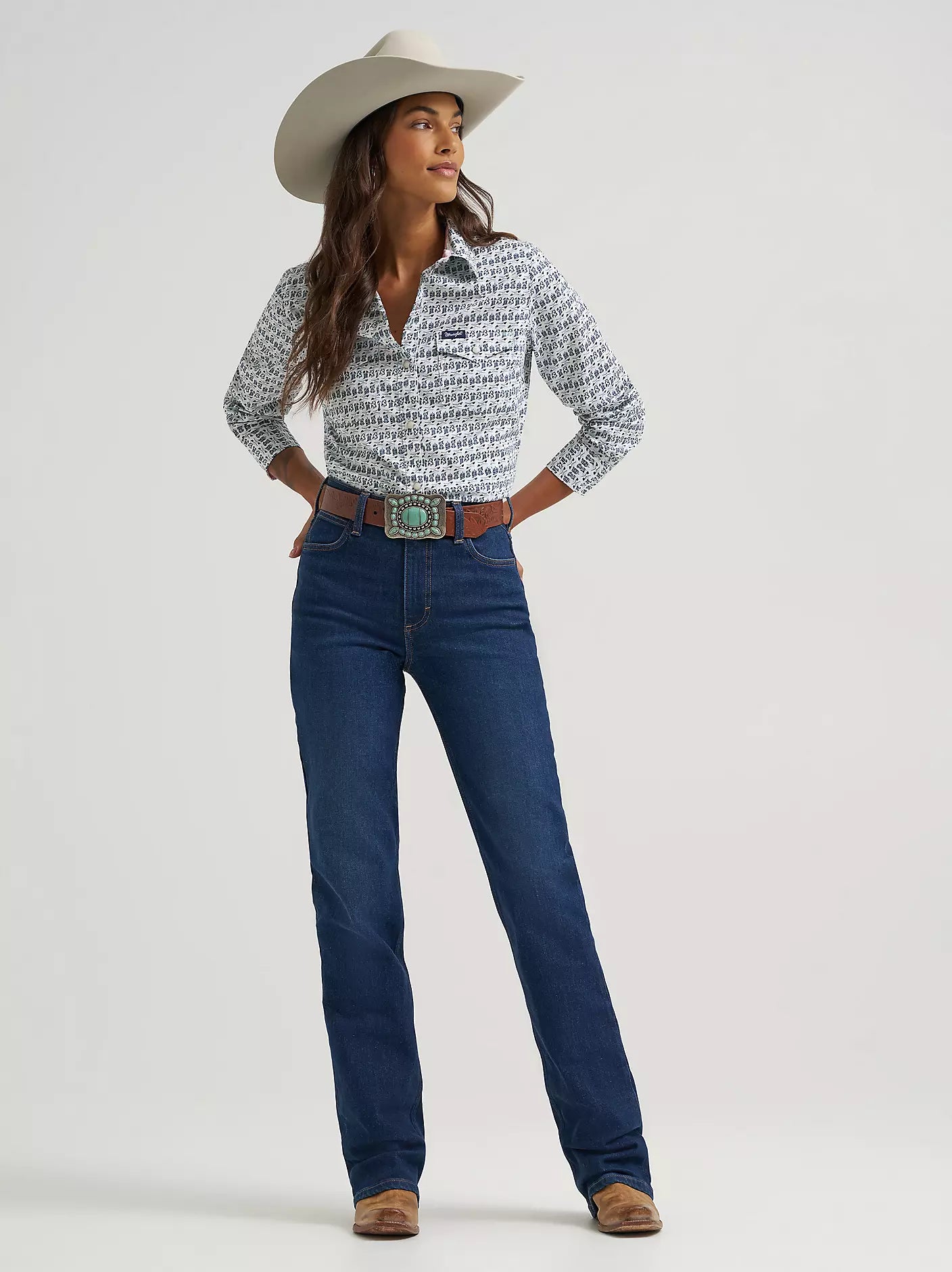 Wrangler Blue Boots Snap Shirt