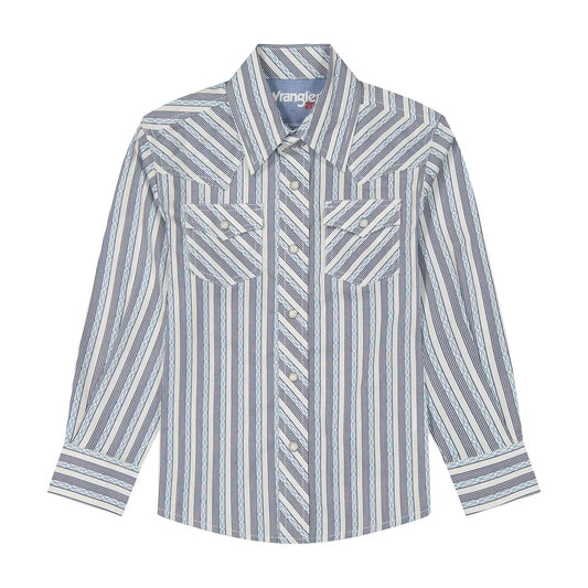 Wrangler Boy's Blue Stripe Snap Shirt