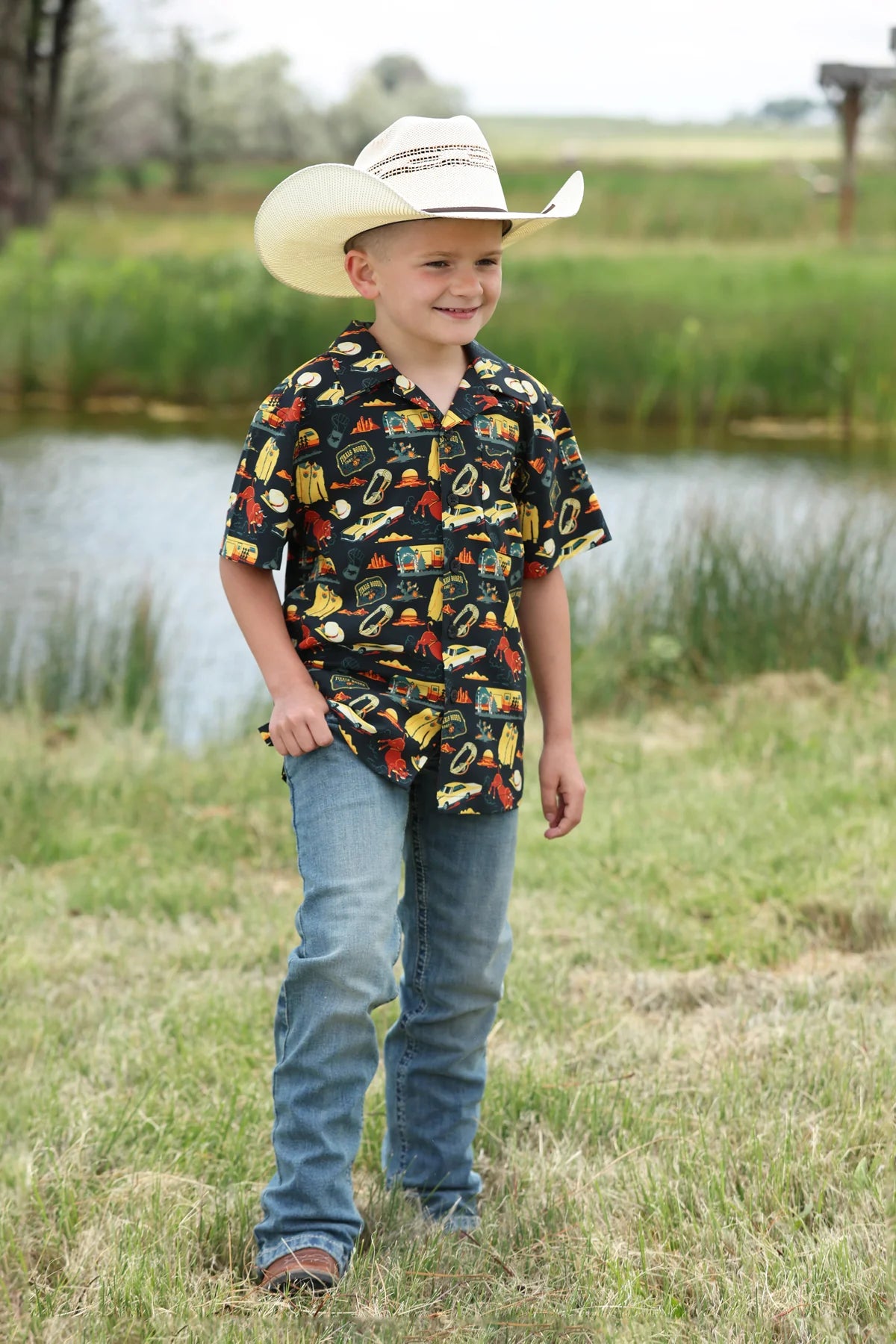 Cinch Boy's Black Camp Shirt