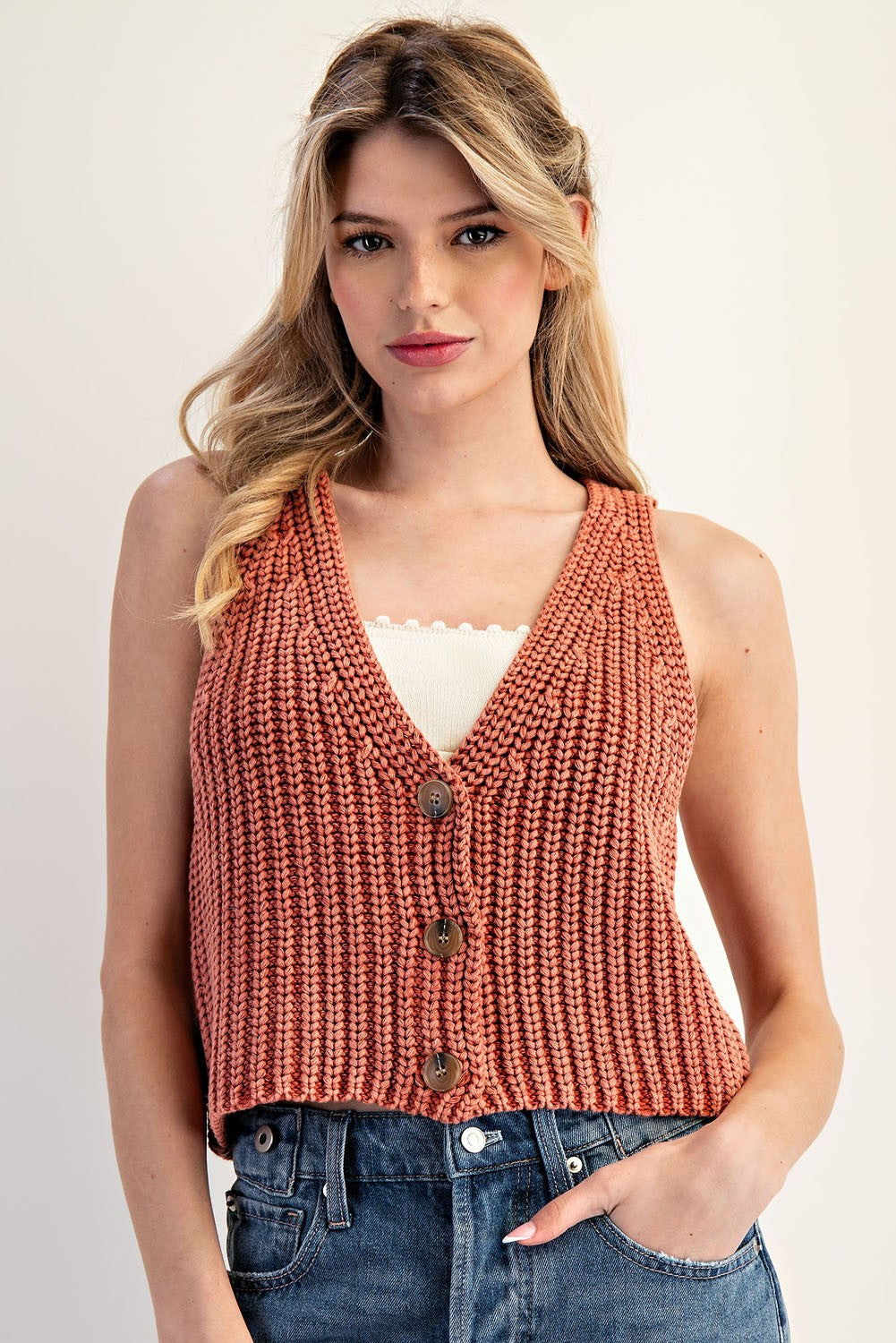 Button Down Sweater Vest Brandy