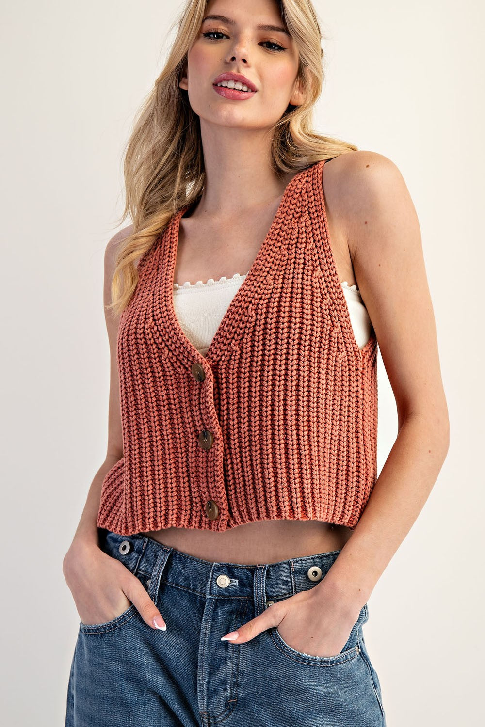 Button Down Sweater Vest Brandy