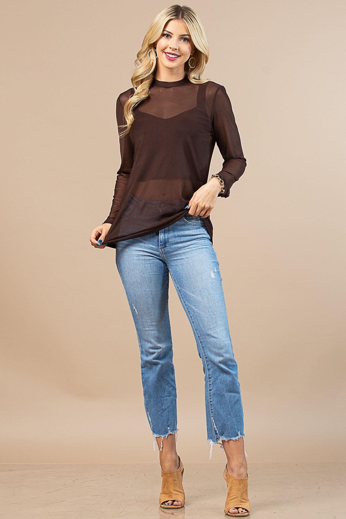 Avery Brown Mesh Top