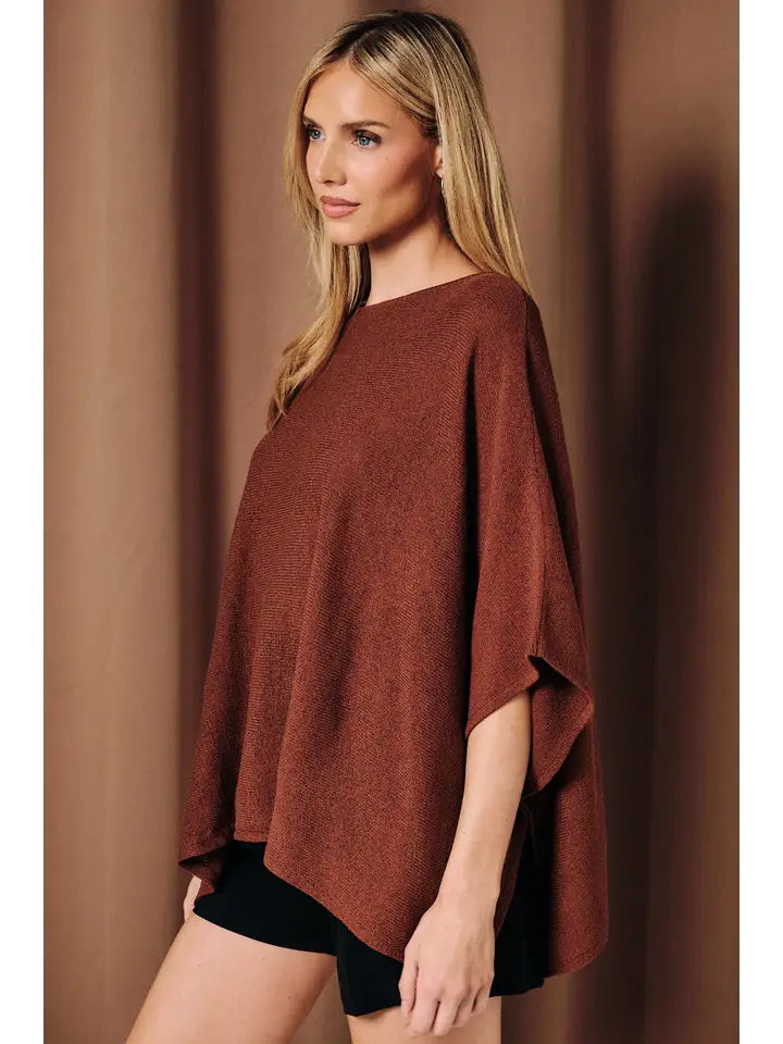 SE Loose Knit Poncho Sweater Brown