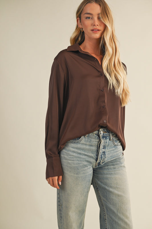 Mustard Seed Brown Silky Button Down Shirt