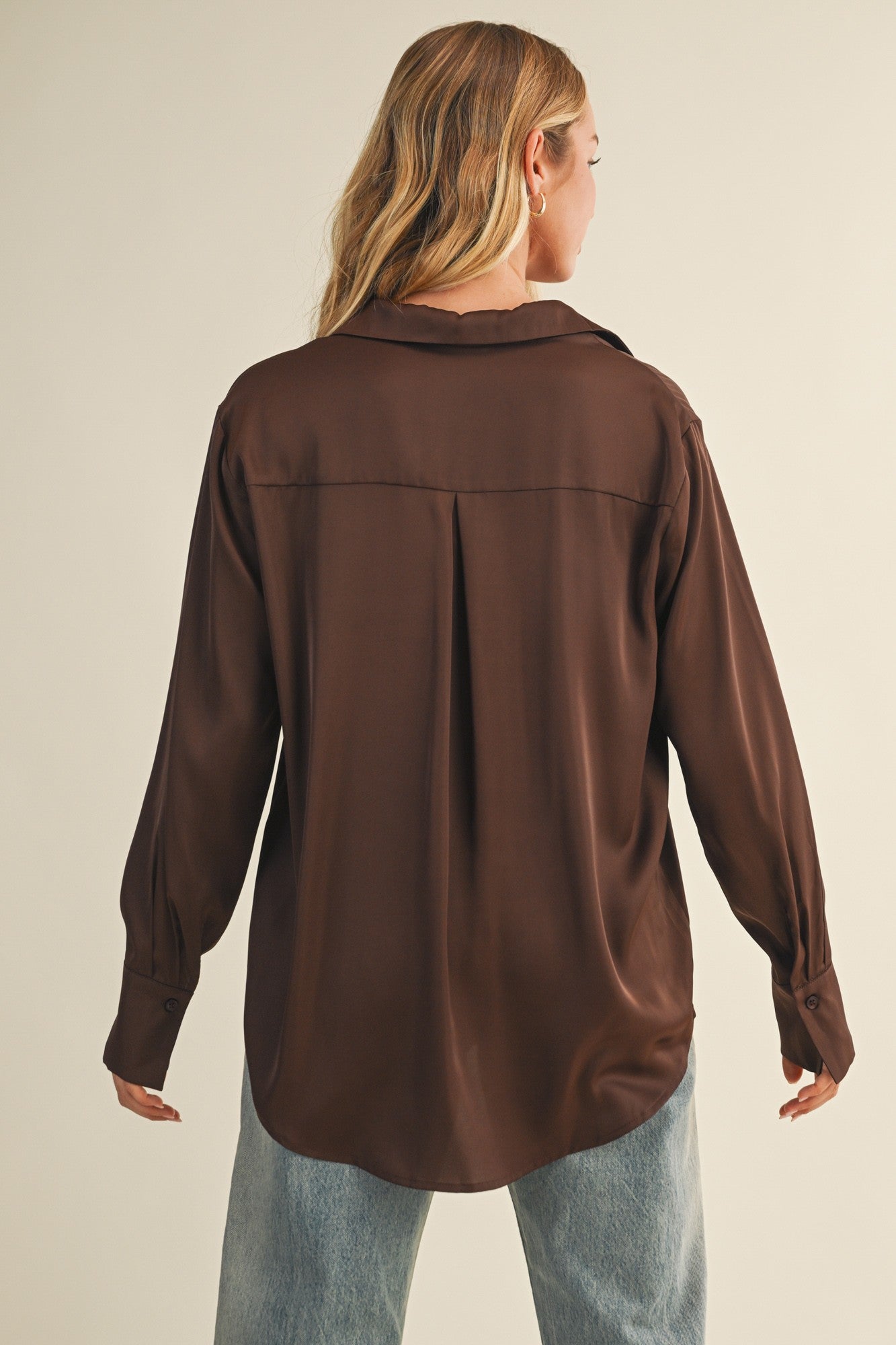 Mustard Seed Brown Silky Button Down Shirt