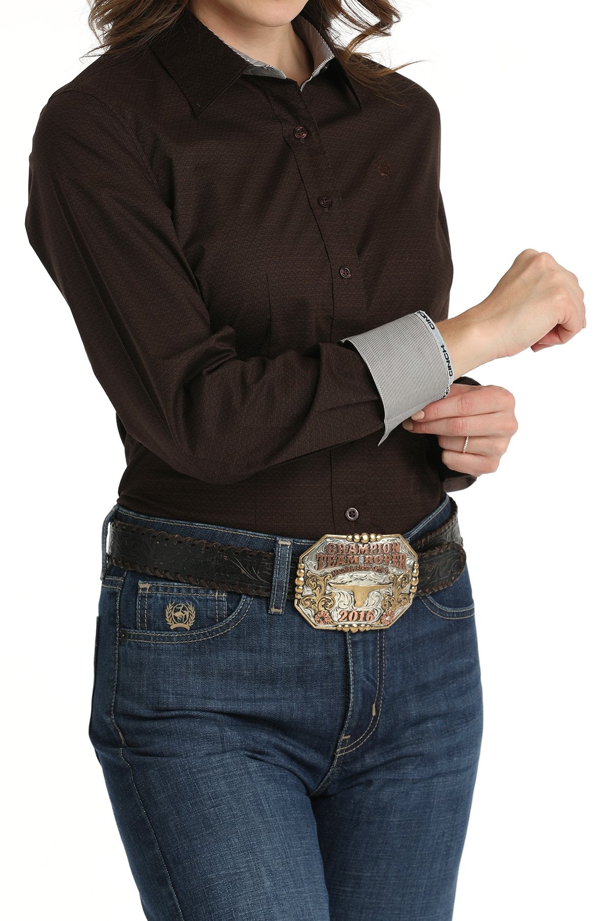 Cinch Brown Tonal Print Shirt