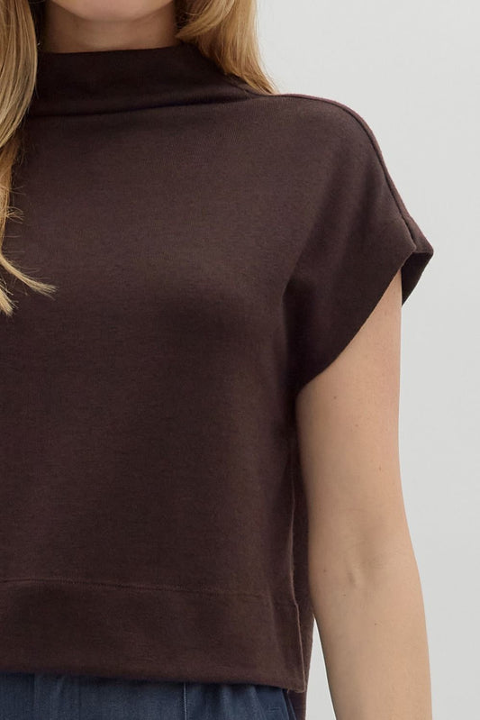 Entro Brown Entro Mock Neck Knit Top