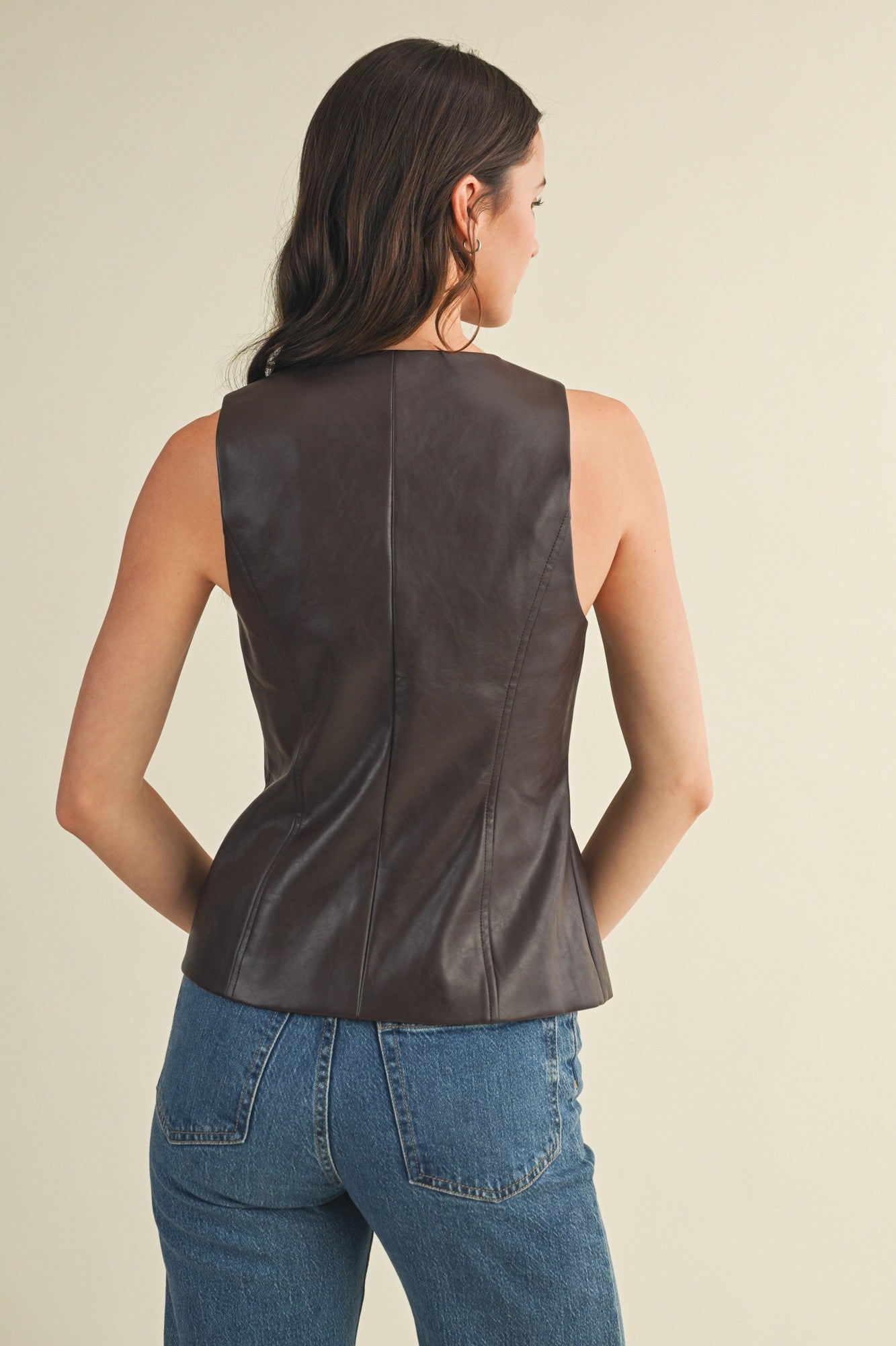 Mustard Seed Faux Leather Vest Brown